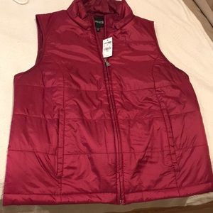 Down vest with removable hood.